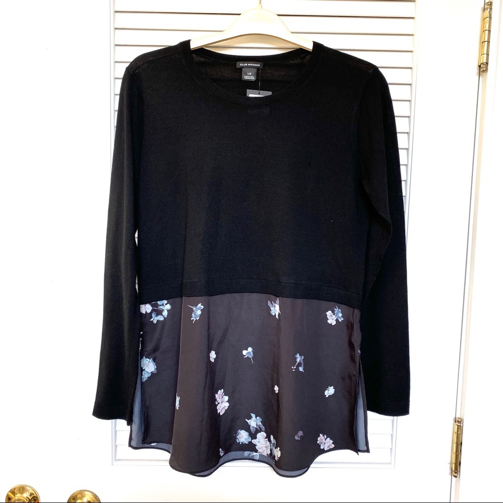 Club Monaco Merino Wool Sweater Blouse Floral